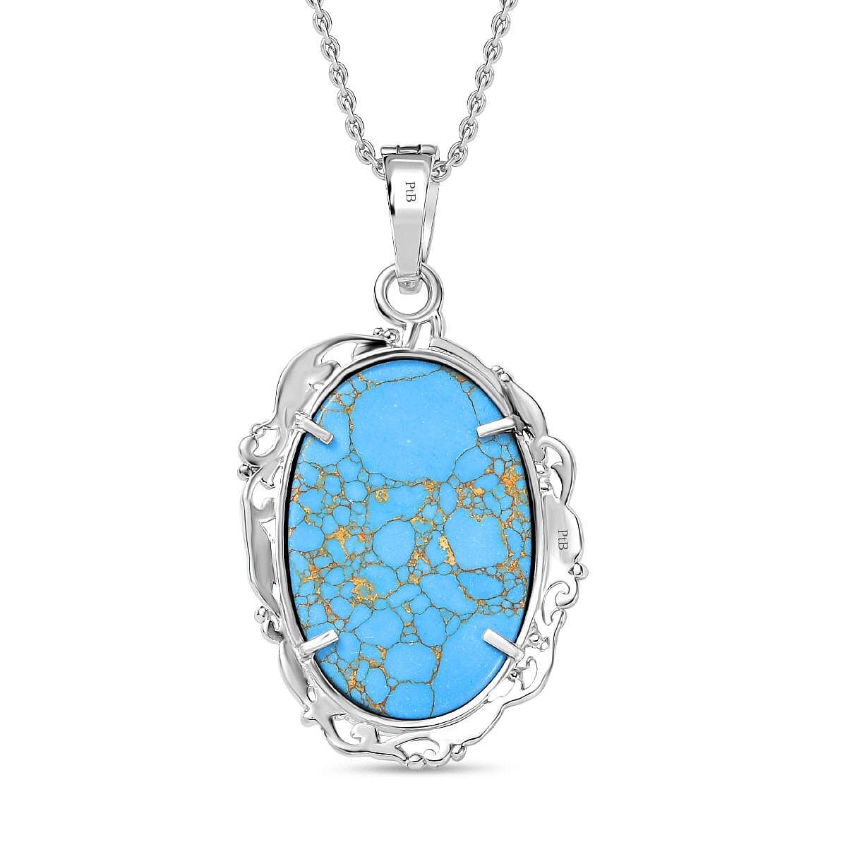 Tucson Find- Blue Turquoise Pendant with Chain (Size 20) 32.61 Ct.
