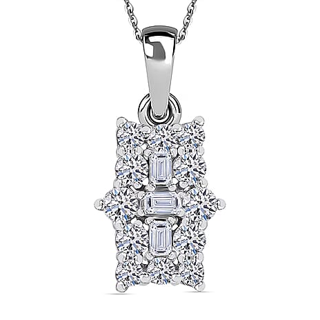 Luxuriant Diamond Lab Grown Diamond (SI-GH) Boat Pendant with Chain (Size - 20) in Rhodium Overlay Sterling Silver