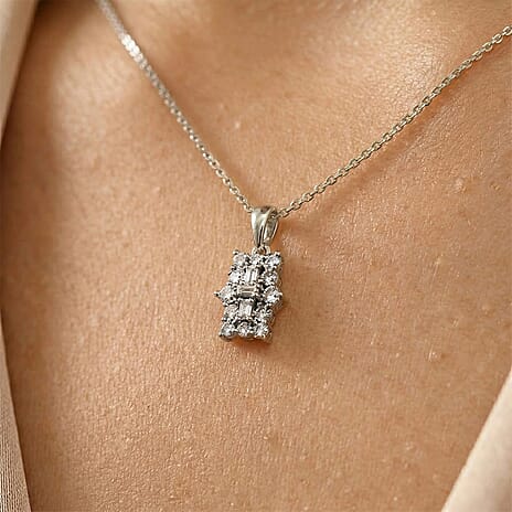 Luxuriant Diamond Lab Grown Diamond (SI-GH) Boat Pendant with Chain (Size - 20) in Rhodium Overlay Sterling Silver