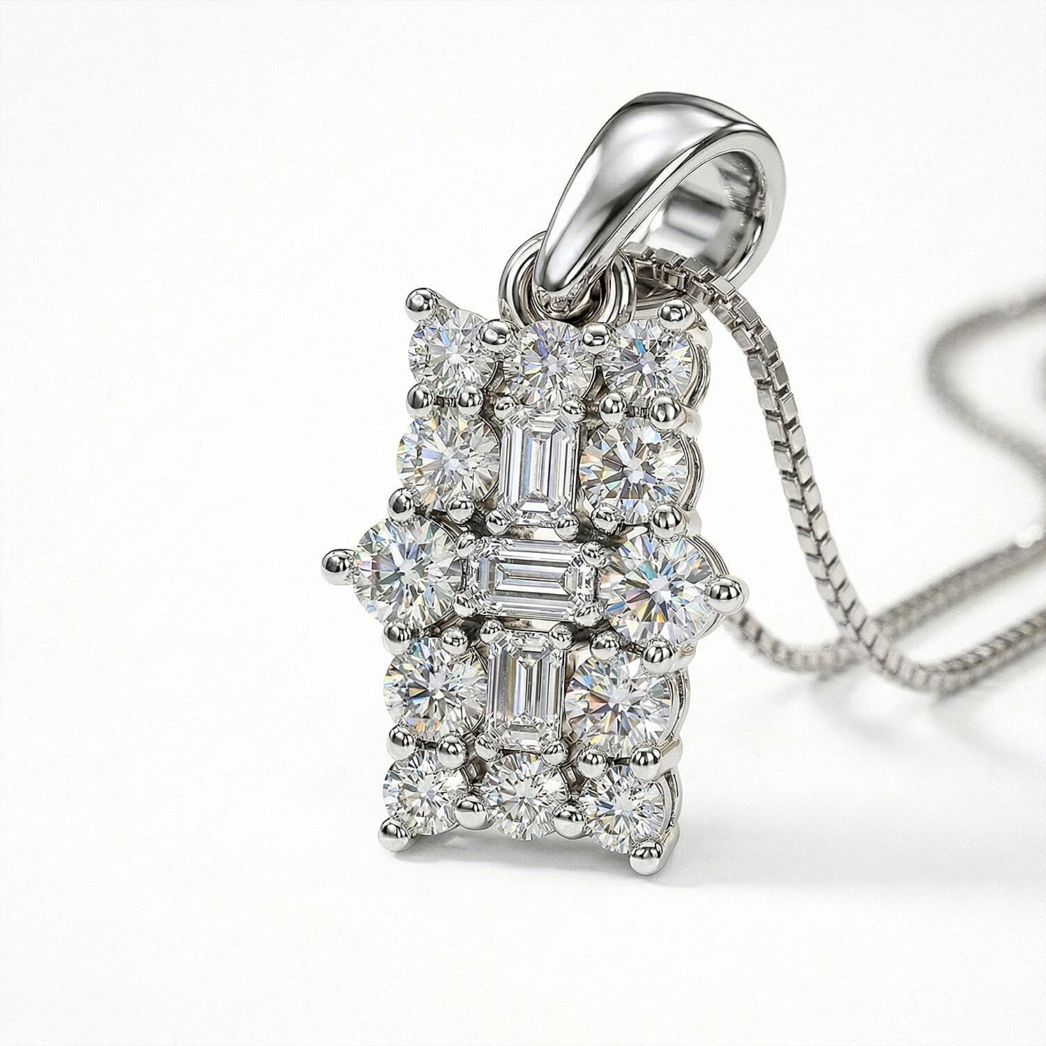 Luxuriant Diamond Lab Grown Diamond (SI-GH) Boat Pendant with Chain (Size - 20) in Rhodium Overlay Sterling Silver