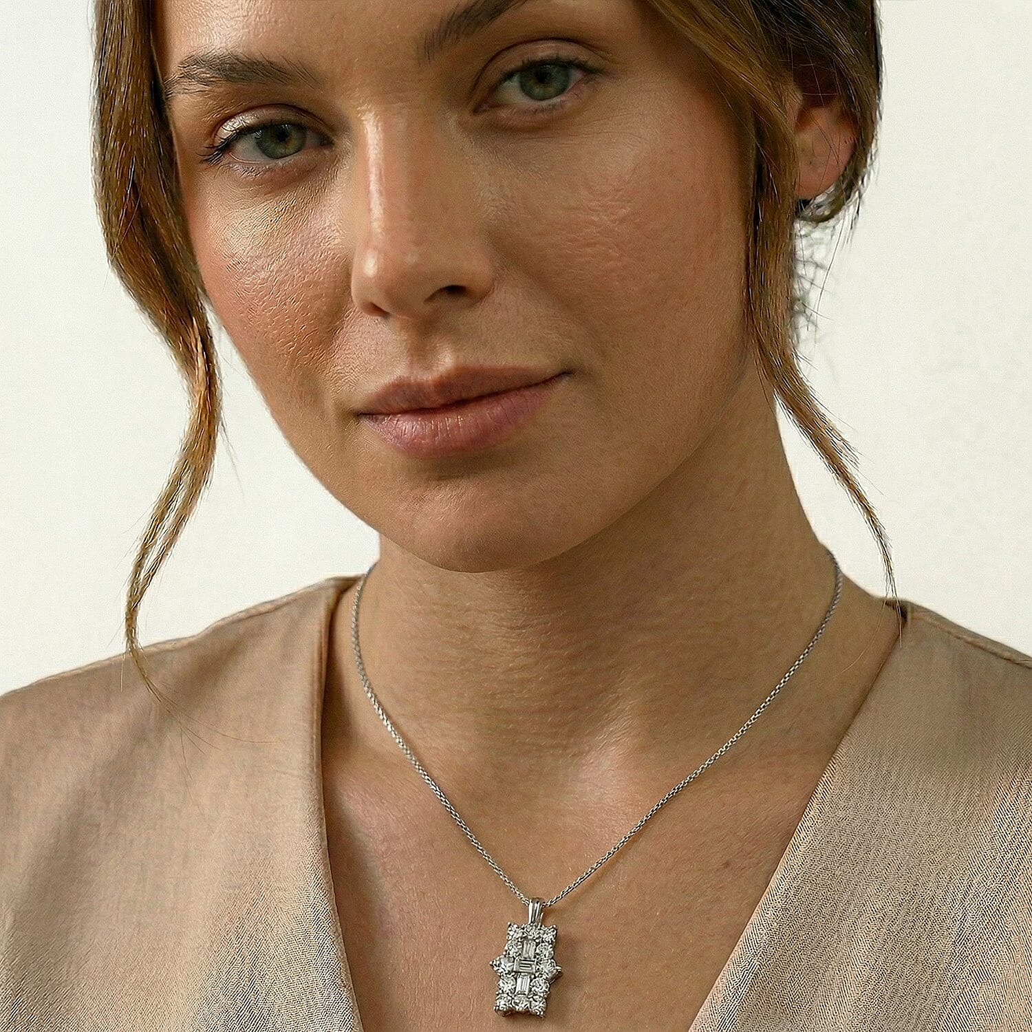 Luxuriant Diamond Lab Grown Diamond (SI-GH) Boat Pendant with Chain (Size - 20) in Rhodium Overlay Sterling Silver