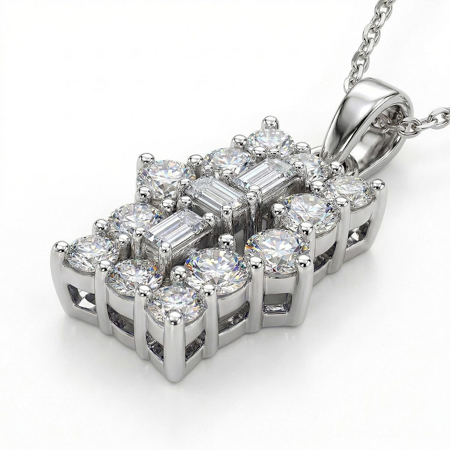 Luxuriant Diamond Lab Grown Diamond (SI-GH) Boat Pendant with Chain (Size - 20) in Rhodium Overlay Sterling Silver