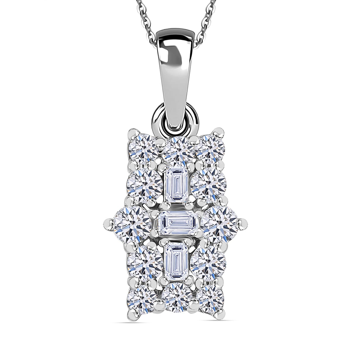 Luxuriant Diamond Lab Grown Diamond (SI-GH) Boat Pendant with Chain (Size - 20) in Rhodium Overlay Sterling Silver