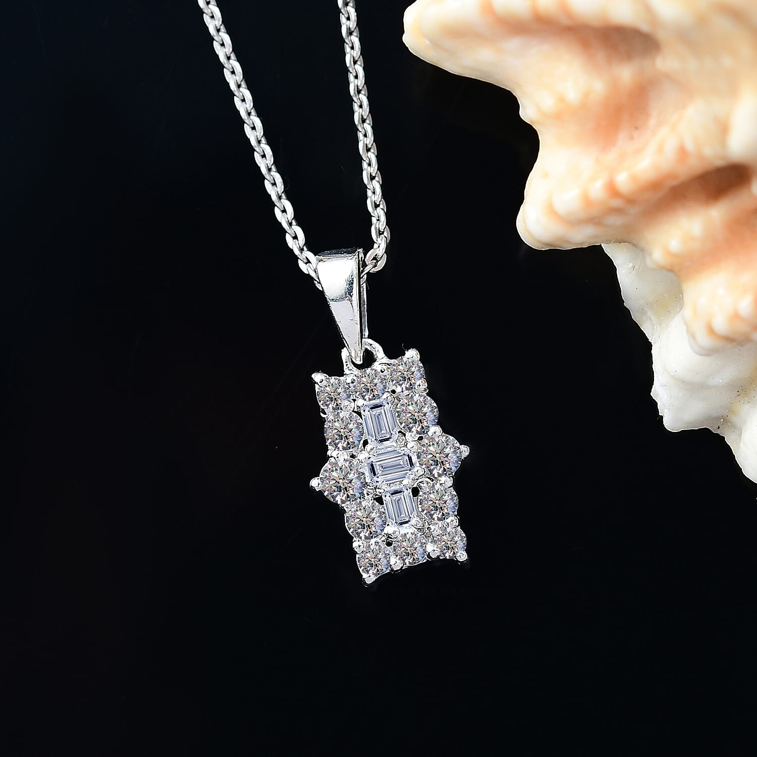 Luxuriant Diamond Lab Grown Diamond (SI-GH) Boat Pendant with Chain (Size - 20) in Rhodium Overlay Sterling Silver