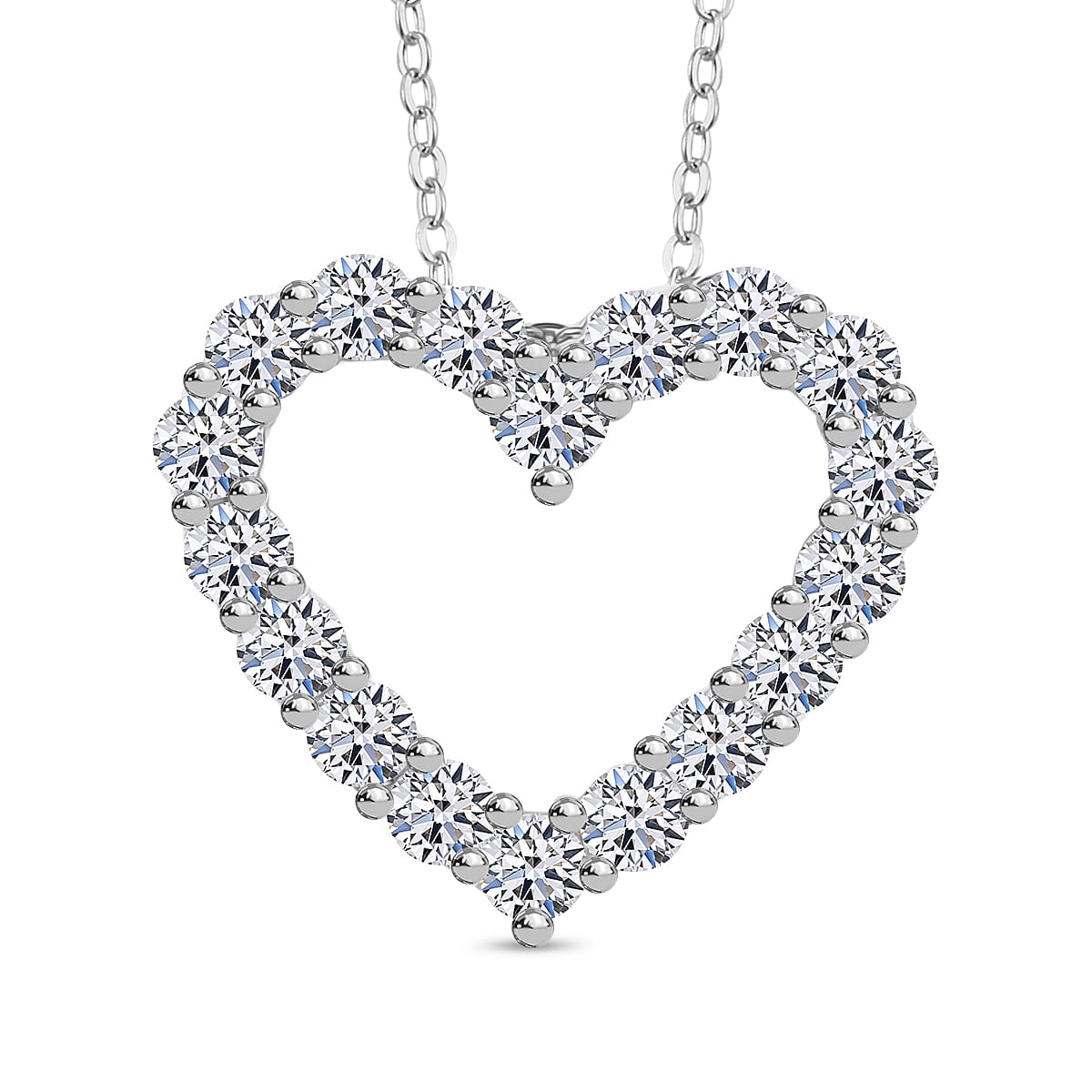 Luxuriant Lab Grown Diamond (SI-GH) Heart Pendant with Chain (Size 20) in Rhodium Overlay Sterling Silver 1.00 Ct.