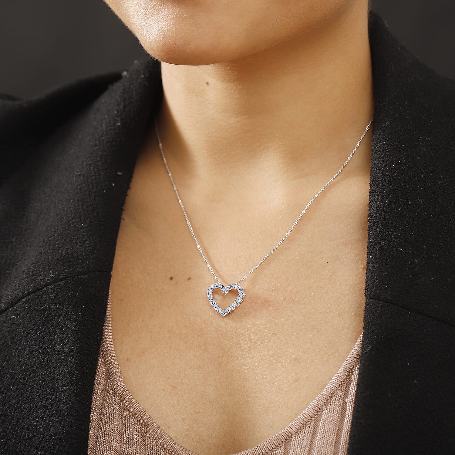 Luxuriant Lab Grown Diamond (SI-GH) Heart Pendant with Chain (Size 20) in Rhodium Overlay Sterling Silver 1.00 Ct.