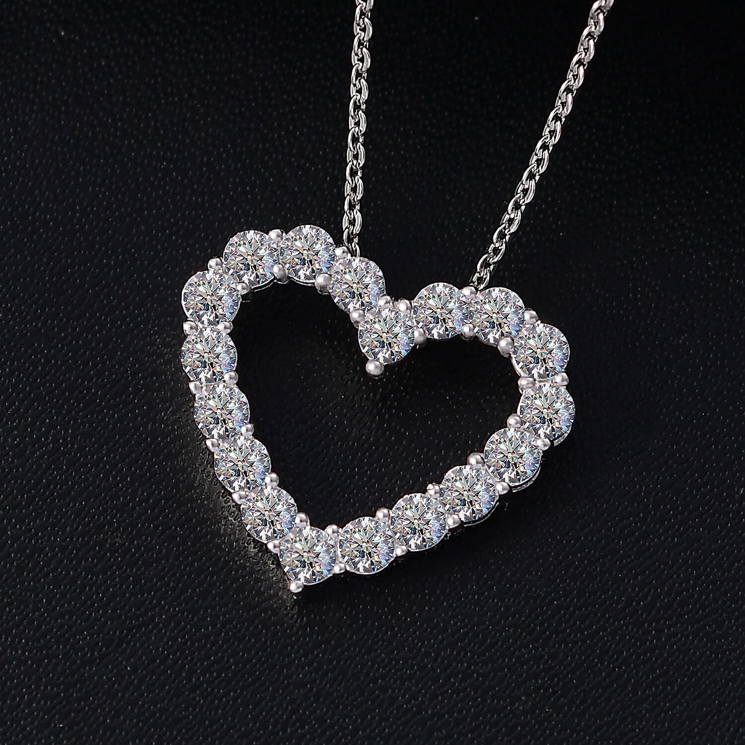 Luxuriant Lab Grown Diamond (SI-GH) Heart Pendant with Chain (Size 20) in Rhodium Overlay Sterling Silver 1.00 Ct.