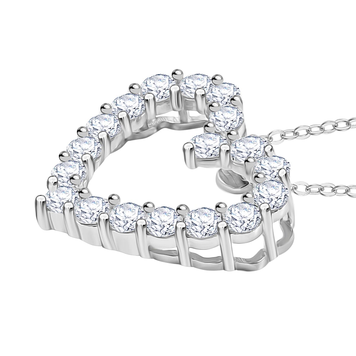 Luxuriant Lab Grown Diamond (SI-GH) Heart Pendant with Chain (Size 20) in Rhodium Overlay Sterling Silver 1.00 Ct.