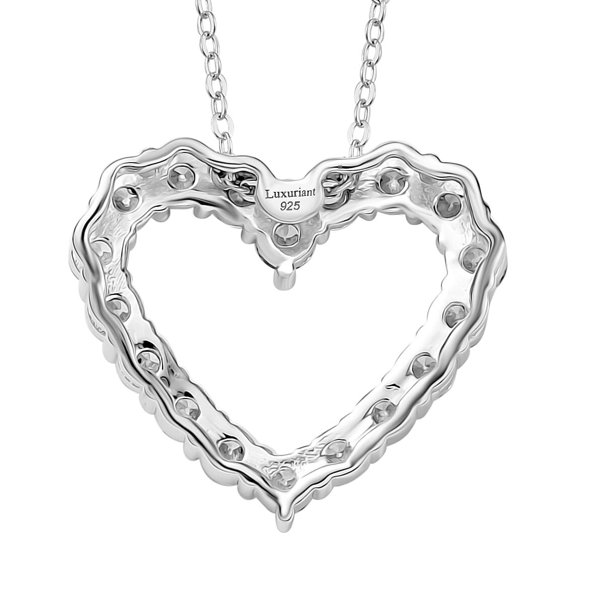 Luxuriant Lab Grown Diamond (SI-GH) Heart Pendant with Chain (Size 20) in Rhodium Overlay Sterling Silver 1.00 Ct.