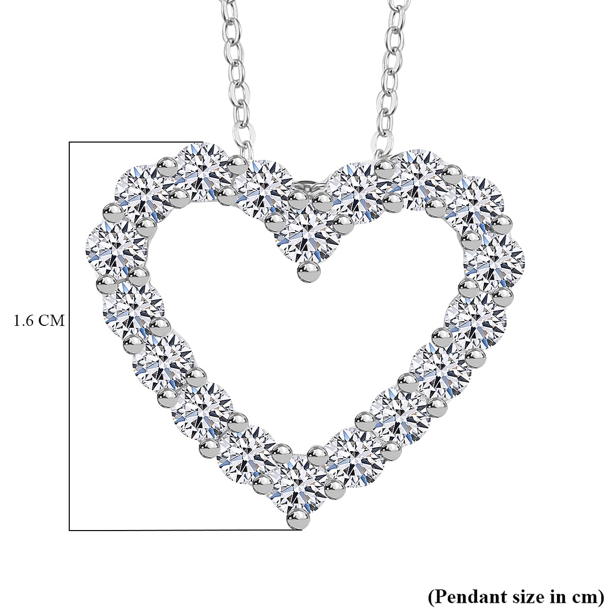 Luxuriant Lab Grown Diamond (SI-GH) Heart Pendant with Chain (Size 20) in Rhodium Overlay Sterling Silver 1.00 Ct.