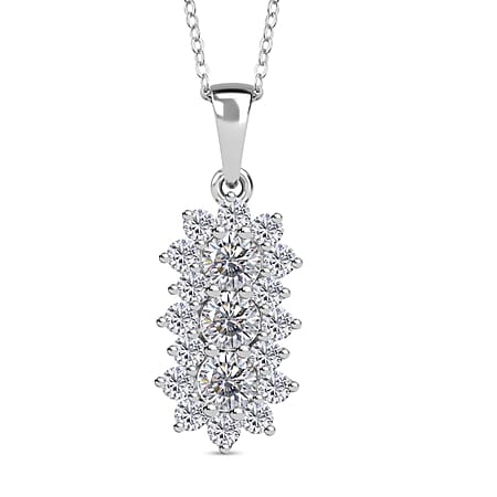 Moissanite Pendant with Chain (Size 20) in Rhodium Overlay Sterling Silver 1.31 Ct.
