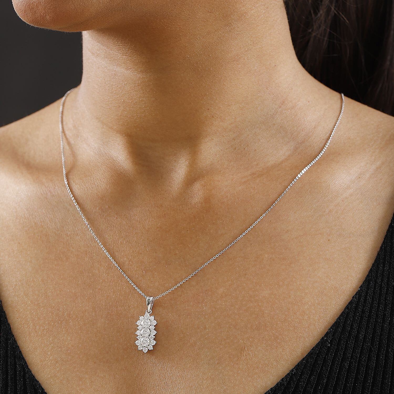 Moissanite Pendant with Chain (Size 20) in Rhodium Overlay Sterling Silver 1.31 Ct.