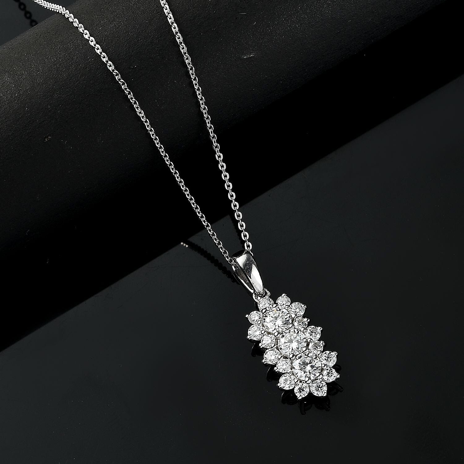 Moissanite Pendant with Chain (Size 20) in Rhodium Overlay Sterling Silver 1.31 Ct.