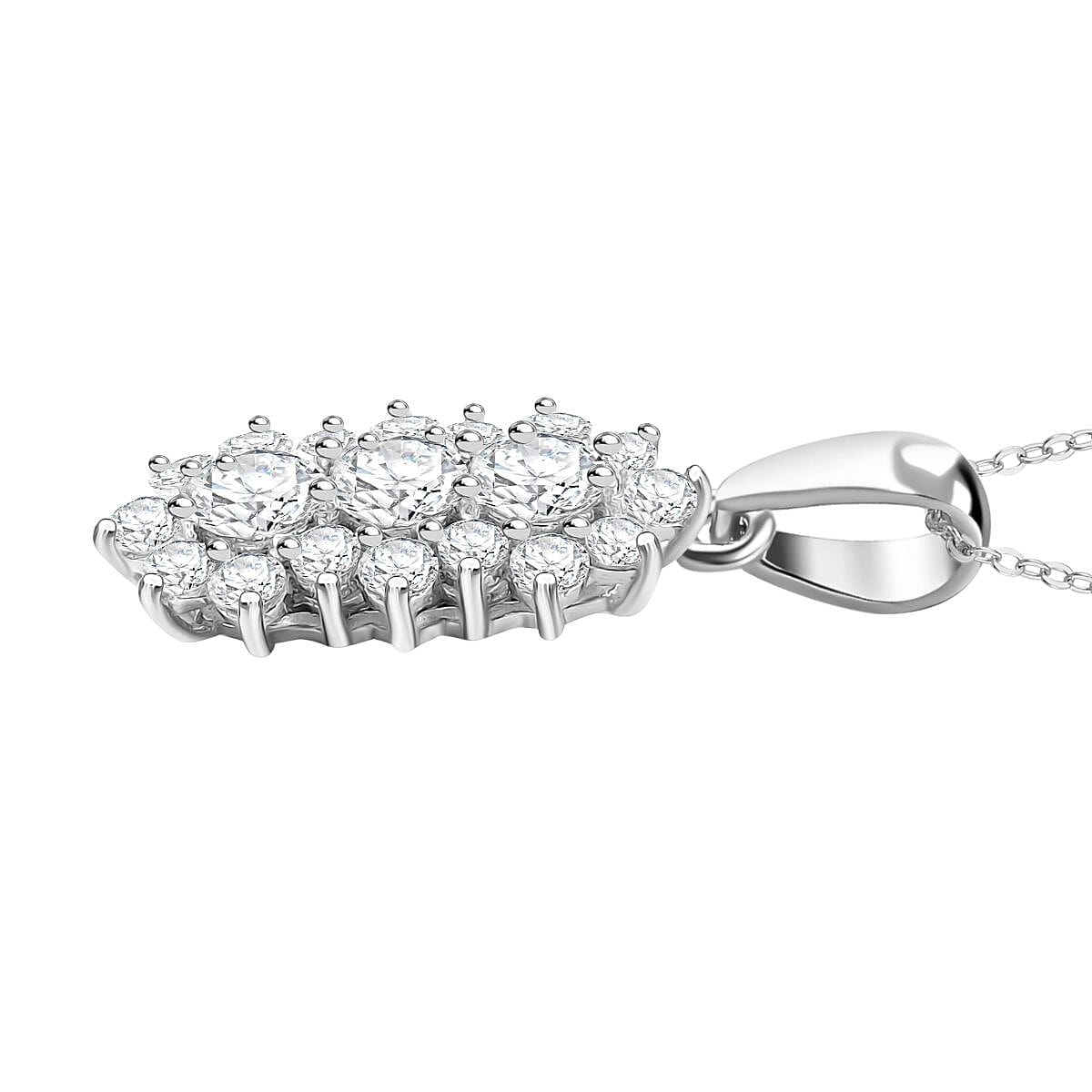 Moissanite Pendant with Chain (Size 20) in Rhodium Overlay Sterling Silver 1.31 Ct.