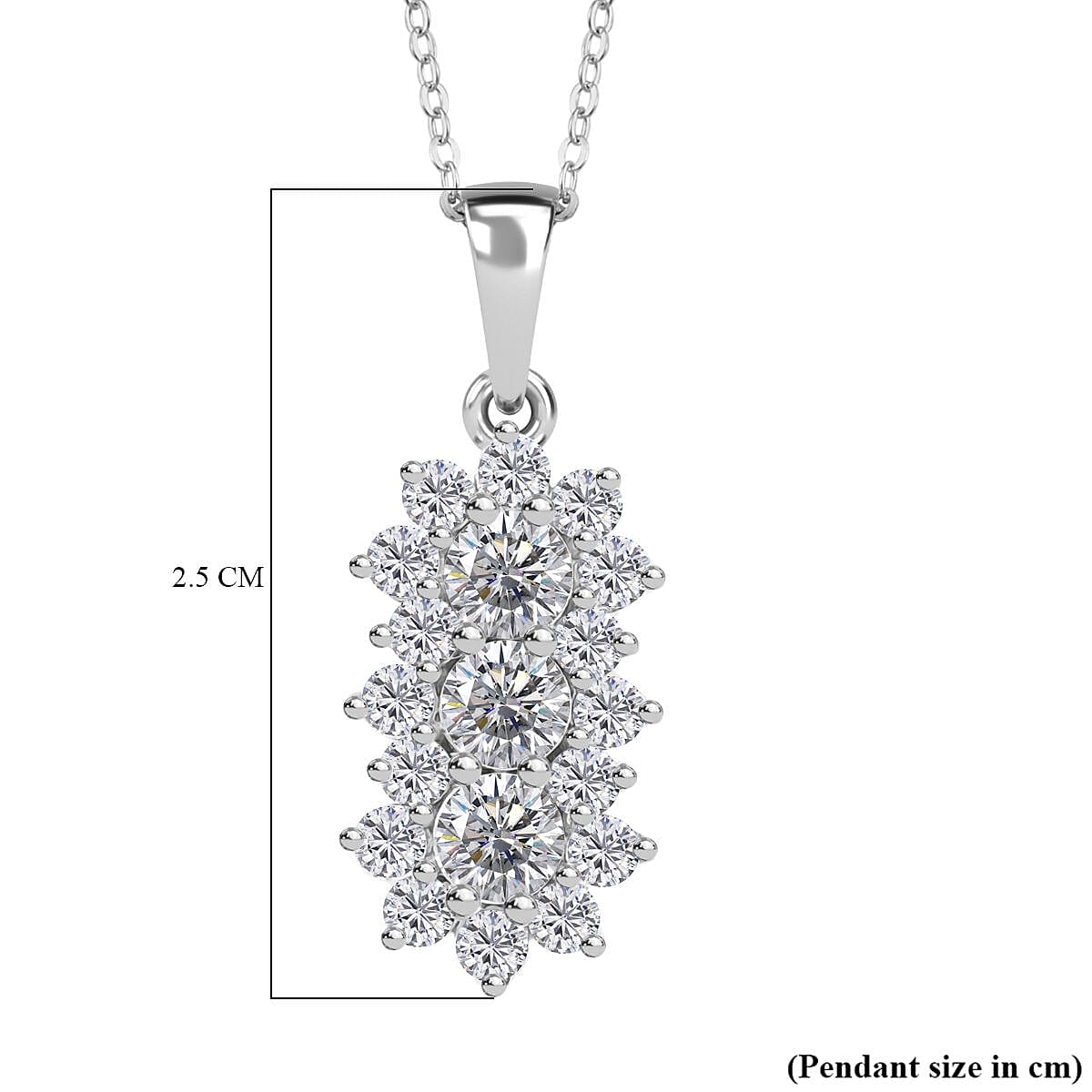 Moissanite Pendant with Chain (Size 20) in Rhodium Overlay Sterling Silver 1.31 Ct.