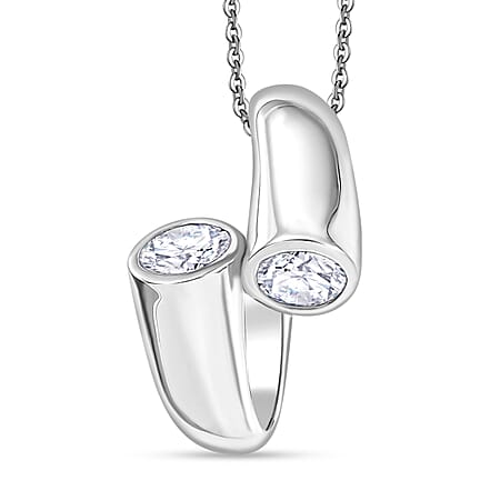Moissanite Pendant with Chain (Size 20) in Rhodium Overlay Sterling Silver 1.15 Ct. Moissanite Pendant with Chain (Size 20) in Rhodium Overlay Sterling Silver 1.15 Ct.