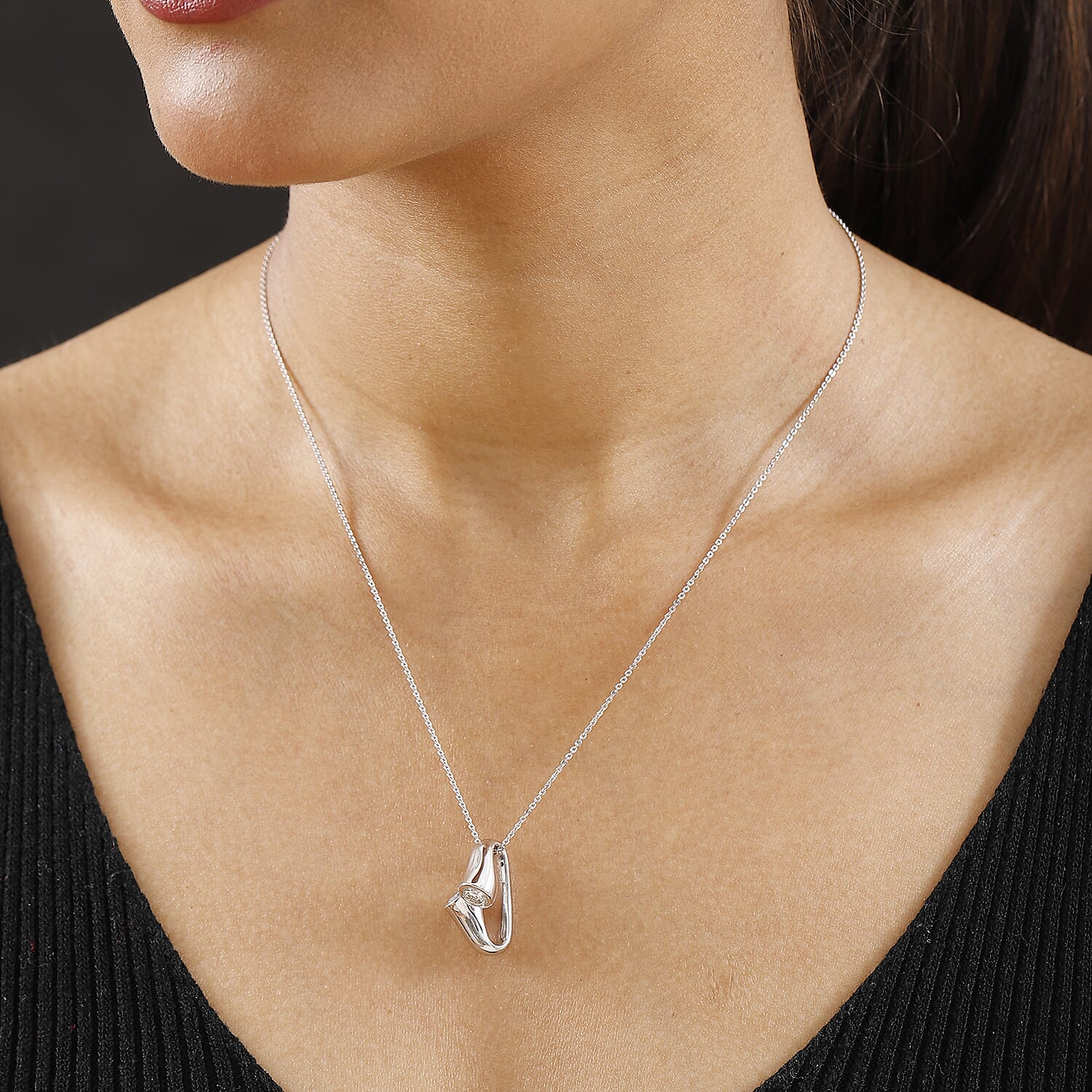 Moissanite Pendant with Chain (Size 20) in Rhodium Overlay Sterling Silver 1.15 Ct.