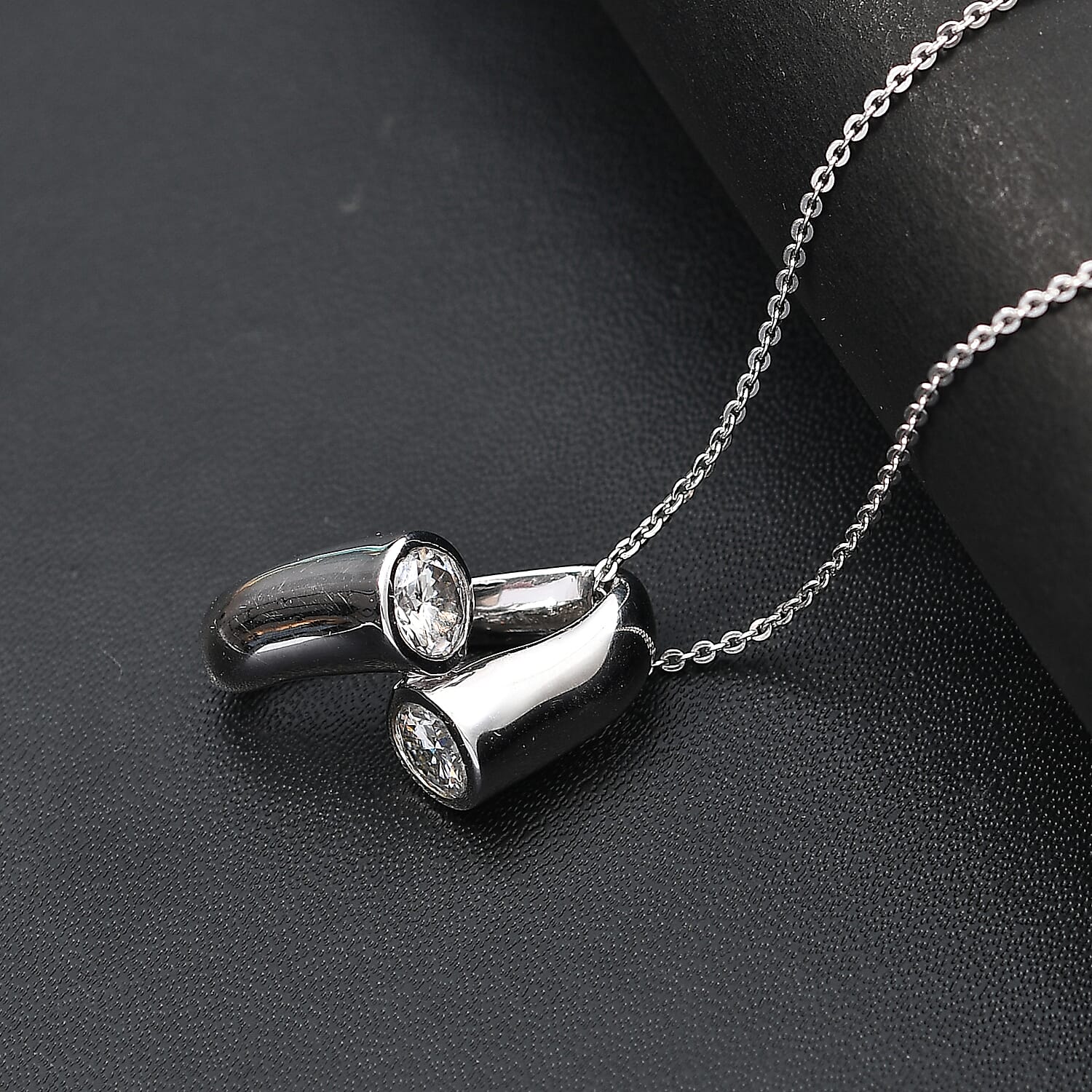 Moissanite Pendant with Chain (Size 20) in Rhodium Overlay Sterling Silver 1.15 Ct.