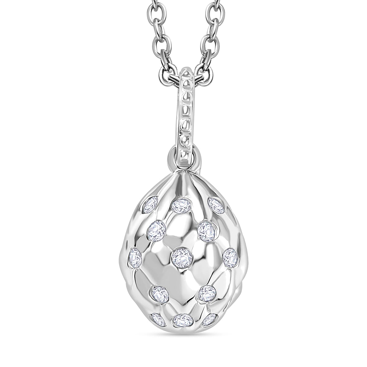 Moissanite Pendant with Chain (Size 20) in Rhodium Overlay Sterling Silver