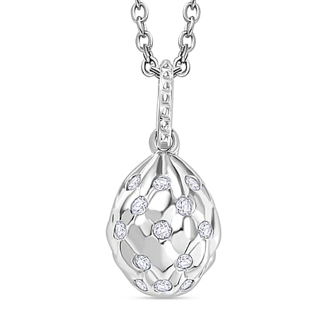 Moissanite Pendant with Chain (Size 20) in Rhodium Overlay Sterling Silver
