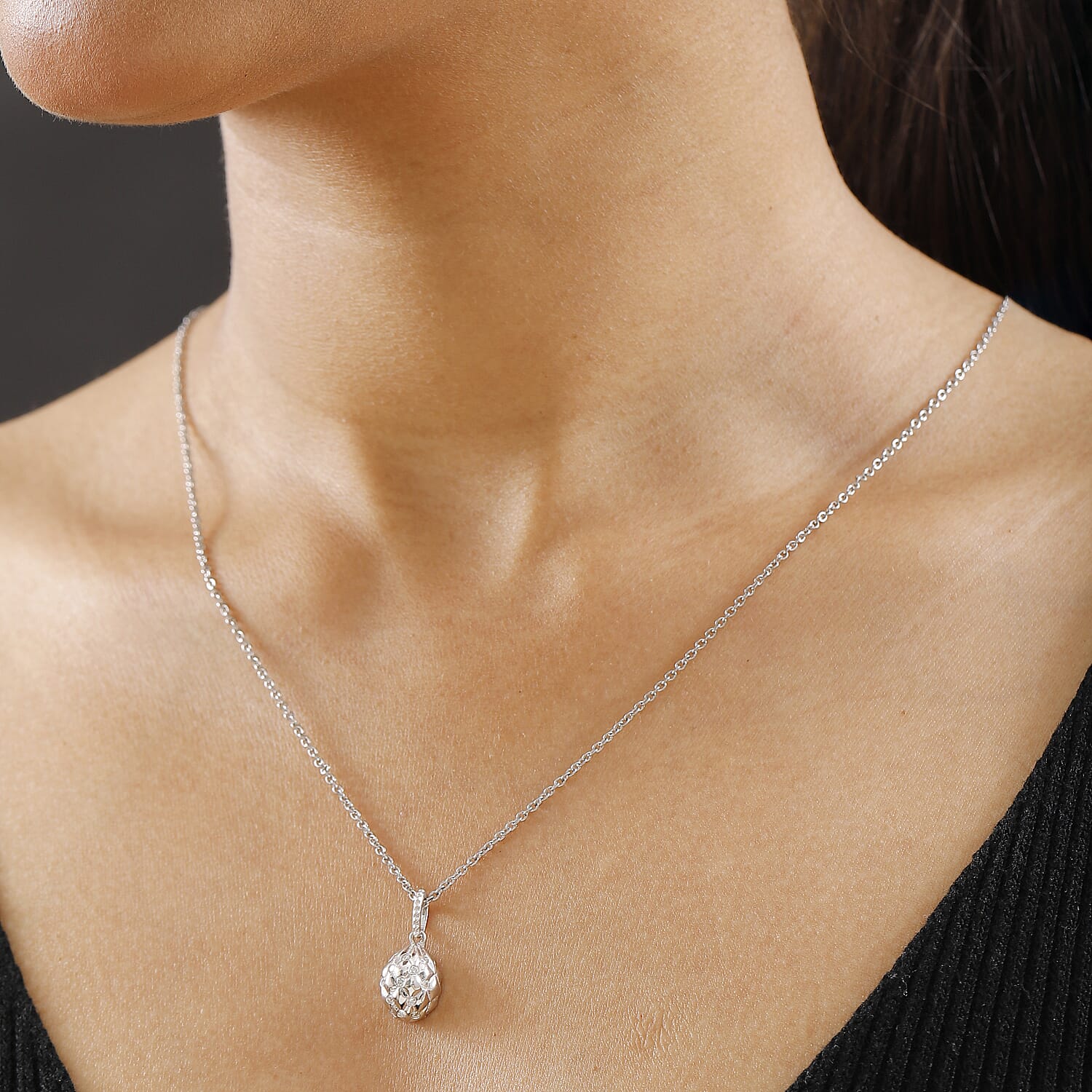 Moissanite Pendant with Chain (Size 20) in Rhodium Overlay Sterling Silver