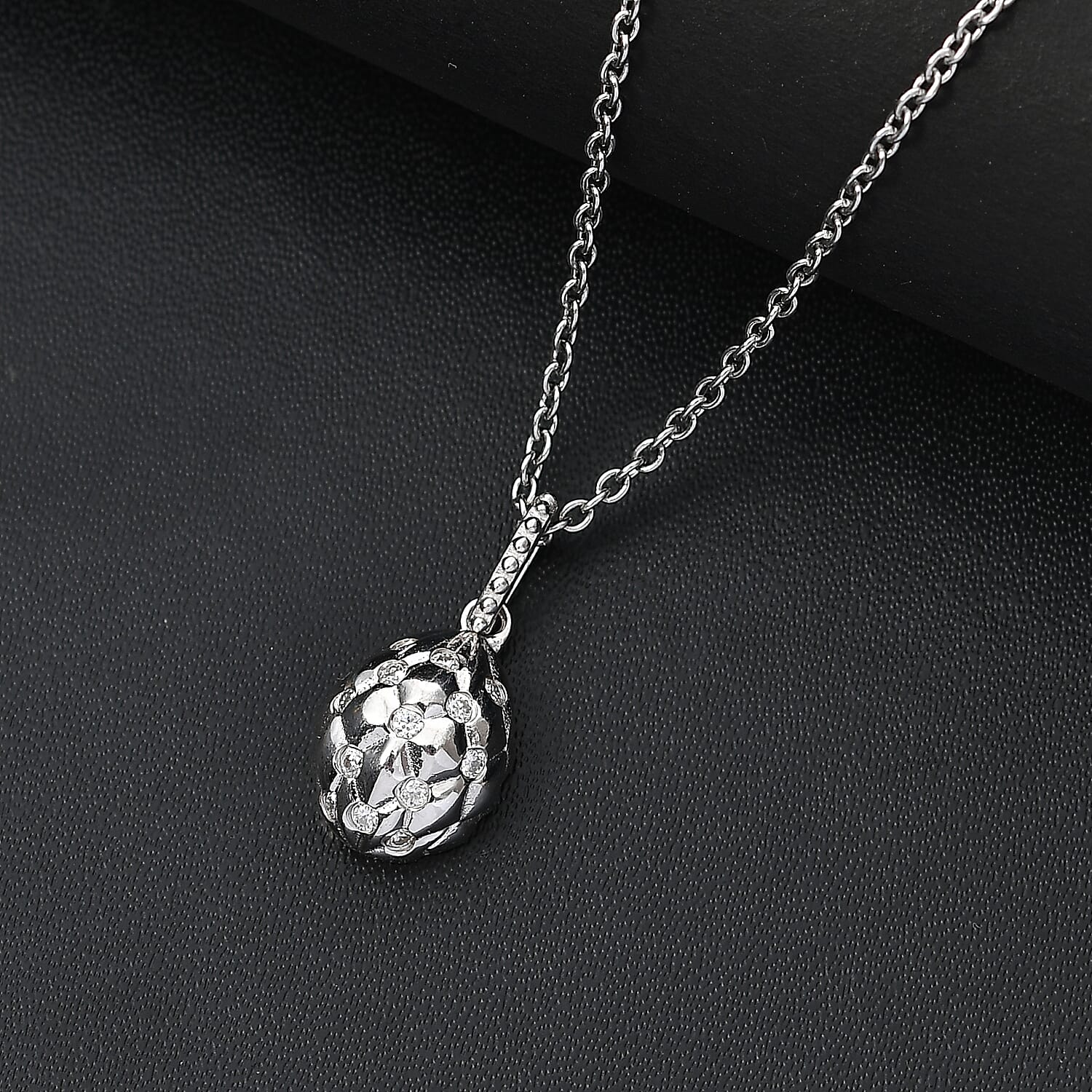 Moissanite Pendant with Chain (Size 20) in Rhodium Overlay Sterling Silver