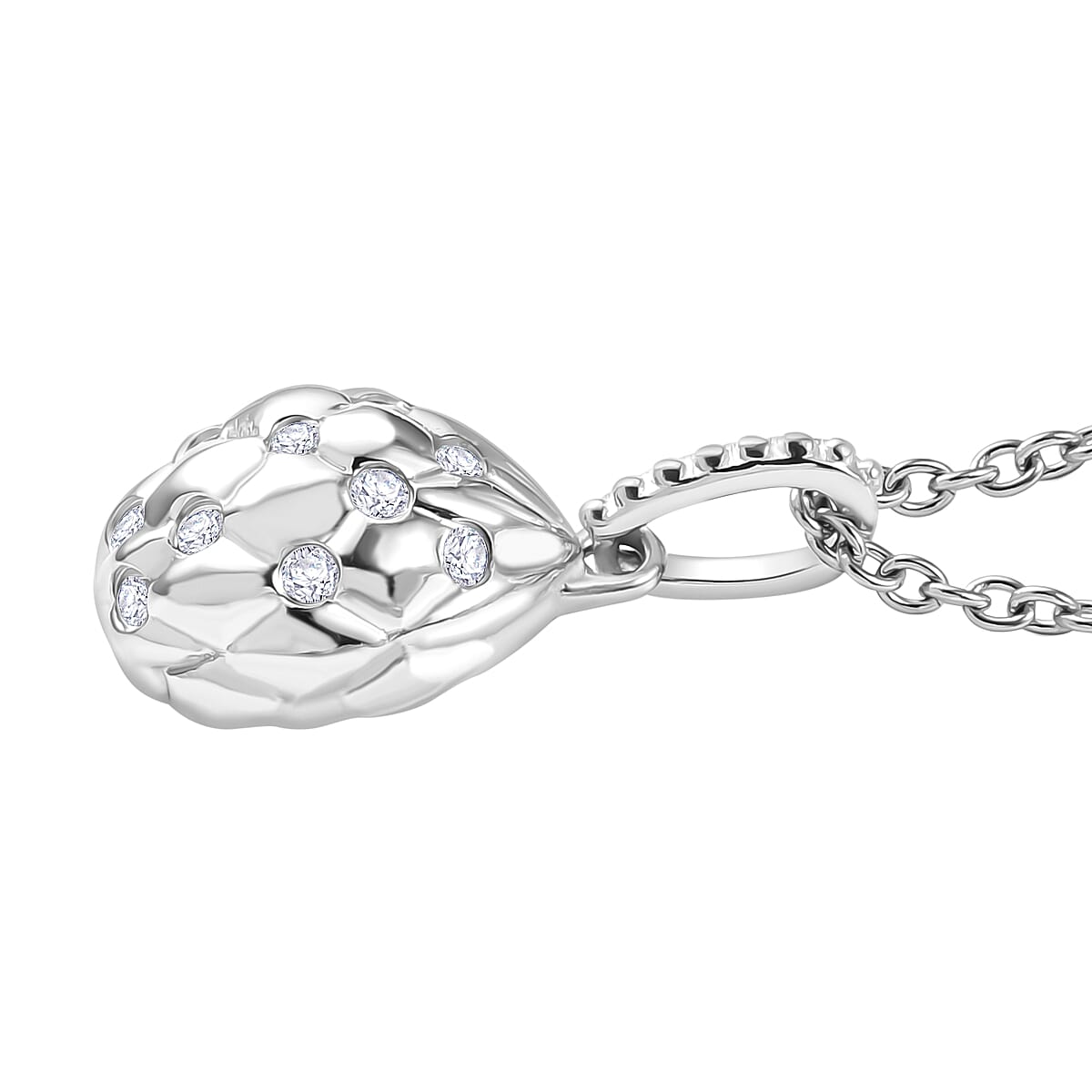 Moissanite Pendant with Chain (Size 20) in Rhodium Overlay Sterling Silver