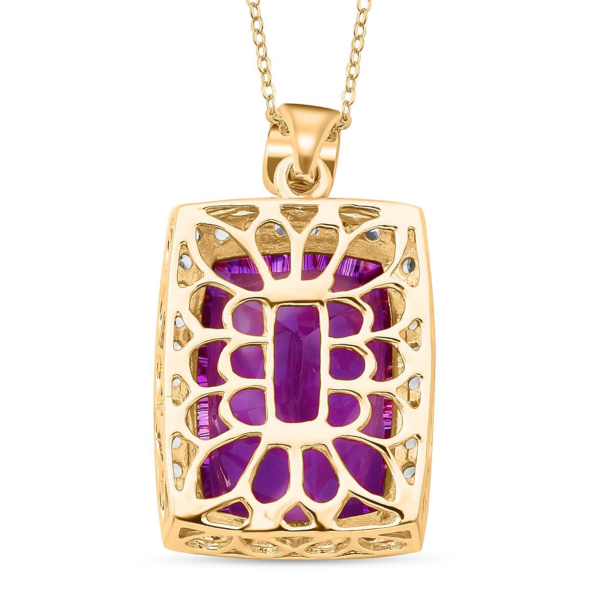 TUCSON FINDS - AAA African Amethyst & White Zircon Pendant with Chain (Size - 20) in 18K Vermeil Yellow Gold Plated Sterling Silver 18.30 Ct. TUCSON FINDS - AAA African Amethyst & White Zircon Pendant with Chain (Size - 20) in 18K Vermeil Yellow Gold Plated Sterling Silver 18.30 Ct.