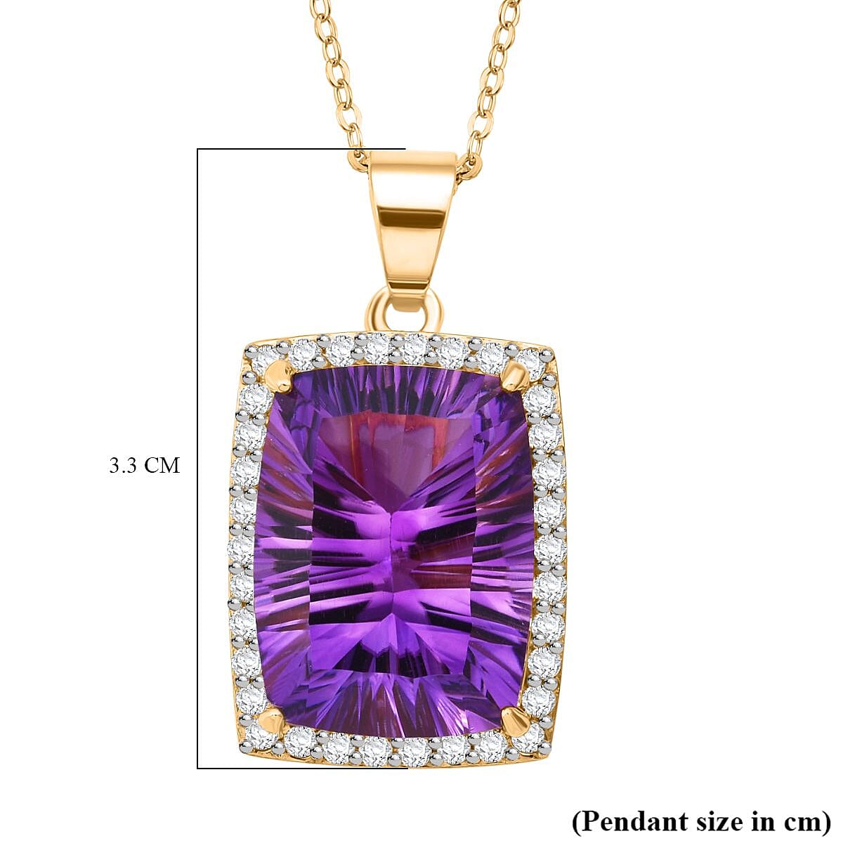 TUCSON FINDS - AAA African Amethyst & White Zircon Pendant with Chain (Size - 20) in 18K Vermeil Yellow Gold Plated Sterling Silver 18.30 Ct. TUCSON FINDS - AAA African Amethyst & White Zircon Pendant with Chain (Size - 20) in 18K Vermeil Yellow Gold Plated Sterling Silver 18.30 Ct.