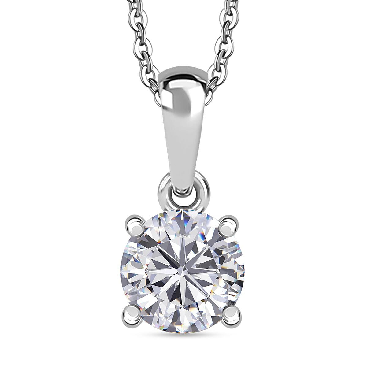 Royal Bali Collection - Moissanite Pendant with Chain (Size 20) in Rhodium Overlay Sterling Silver 1.00 Ct.