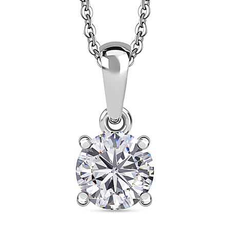 Royal Bali Collection - Moissanite Pendant with Chain (Size 20) in Rhodium Overlay Sterling Silver 1.00 Ct. Royal Bali Collection - Moissanite Pendant with Chain (Size 20) in Rhodium Overlay Sterling Silver 1.00 Ct.