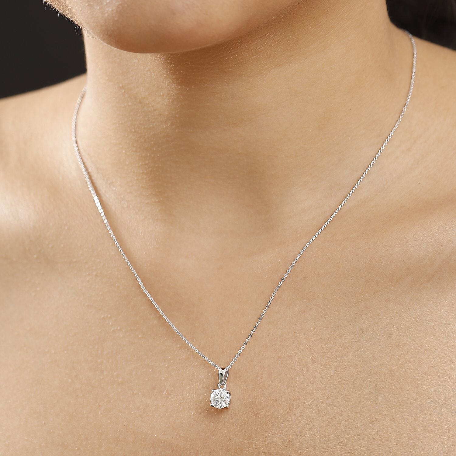 Royal Bali Collection - Moissanite Pendant with Chain (Size 20) in Rhodium Overlay Sterling Silver 1.00 Ct.