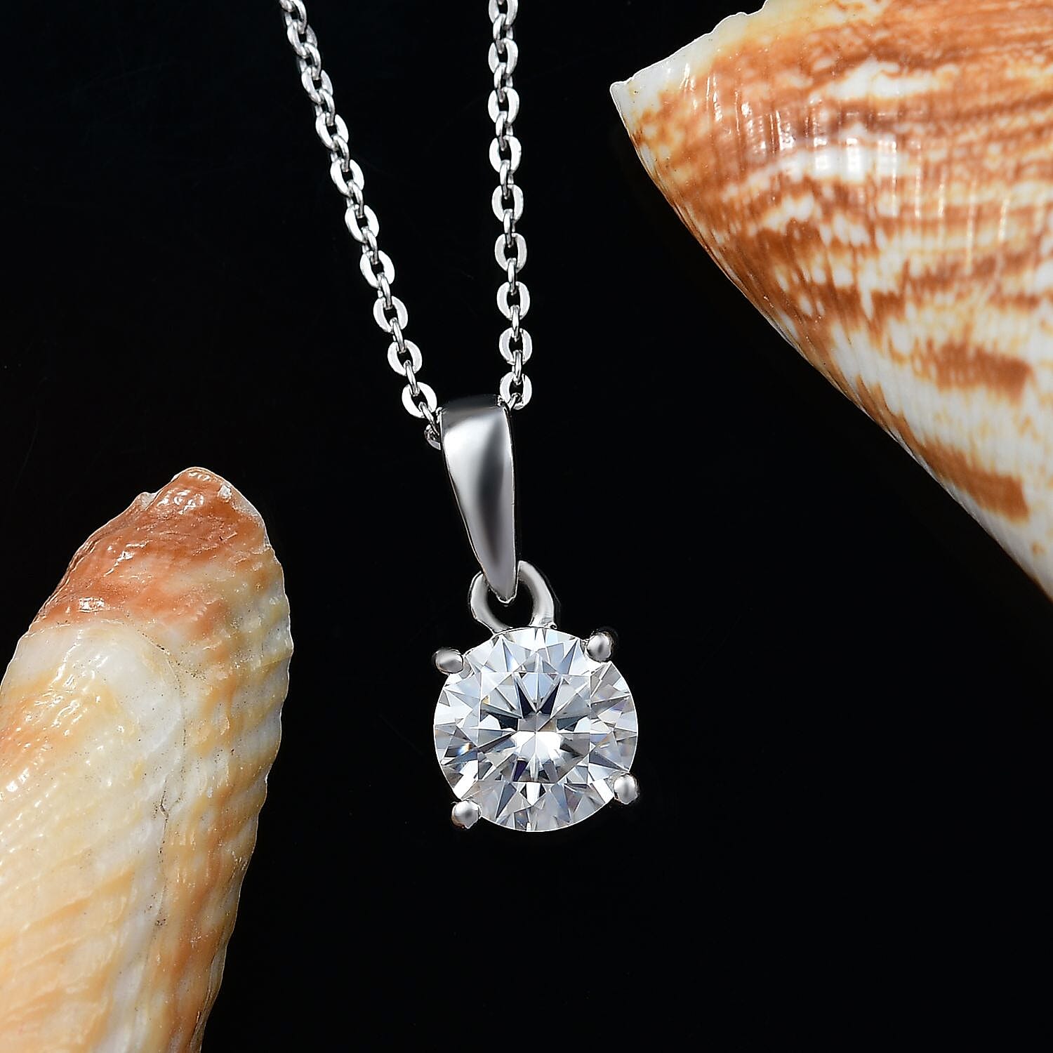 Royal Bali Collection - Moissanite Pendant with Chain (Size 20) in Rhodium Overlay Sterling Silver 1.00 Ct.