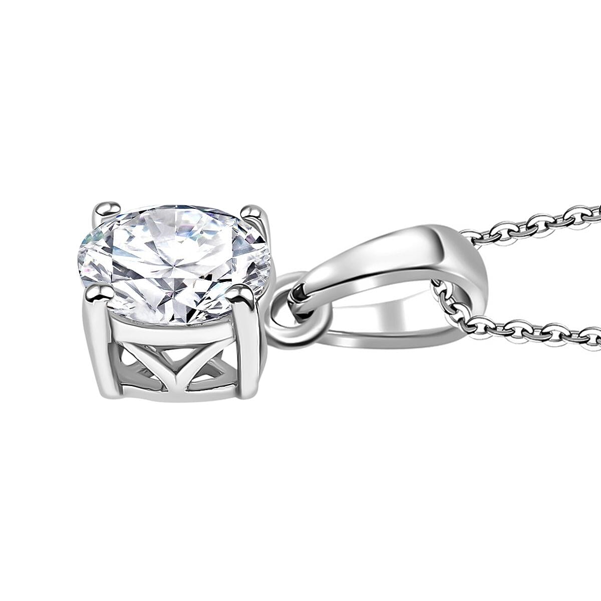 Royal Bali Collection - Moissanite Pendant with Chain (Size 20) in Rhodium Overlay Sterling Silver 1.00 Ct.