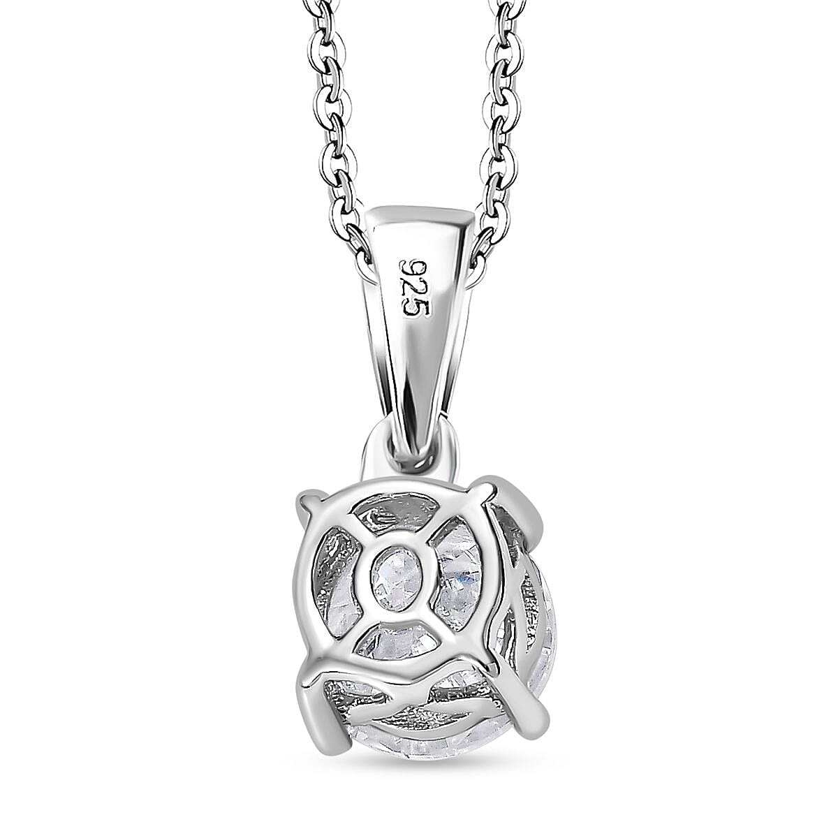 Royal Bali Collection - Moissanite Pendant with Chain (Size 20) in Rhodium Overlay Sterling Silver 1.00 Ct.