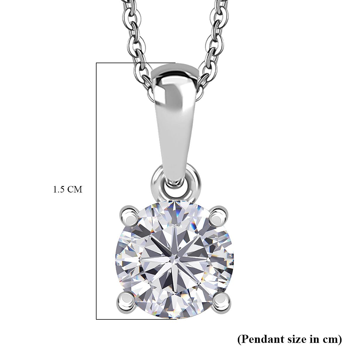 Royal Bali Collection - Moissanite Pendant with Chain (Size 20) in Rhodium Overlay Sterling Silver 1.00 Ct.