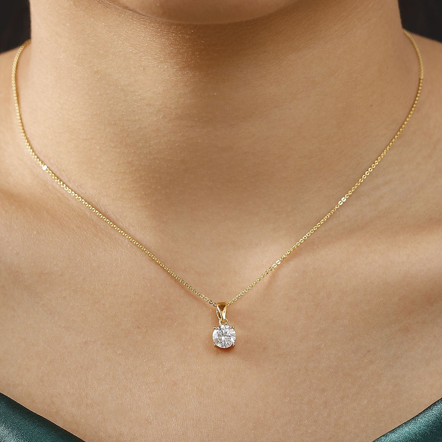 Royal Bali Collection - Moissanite Pendant with Chain (Size 20) in 18K Vermeil Yellow Gold Plated Sterling Silver 1.00 Ct.