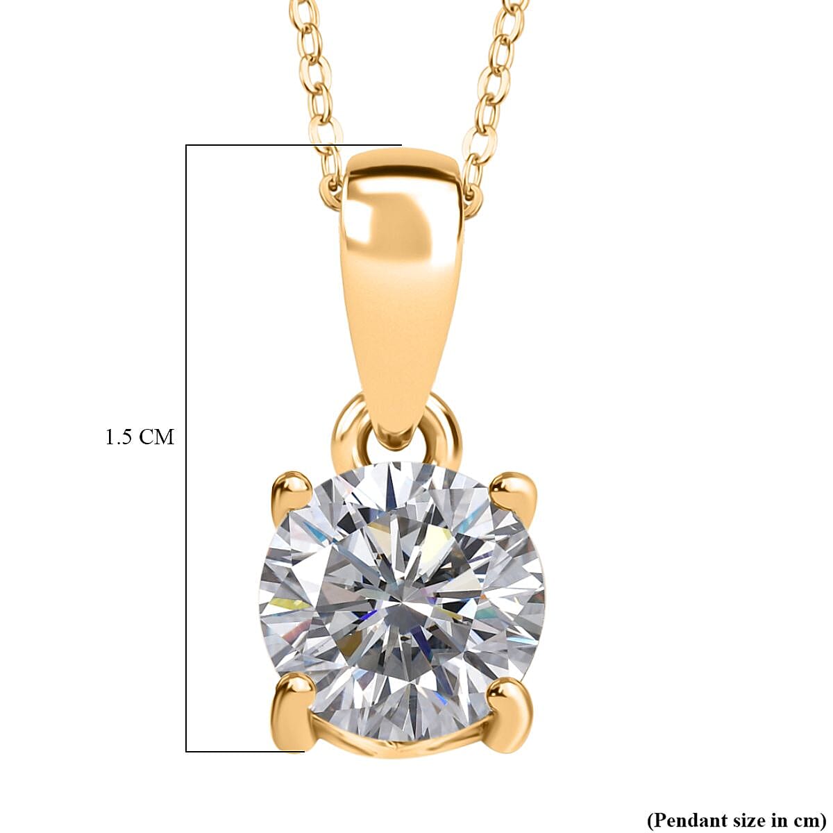 Royal Bali Collection - Moissanite Pendant with Chain (Size 20) in 18K Vermeil Yellow Gold Plated Sterling Silver 1.00 Ct.