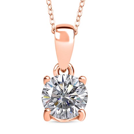 Royal Bali Collection - Moissanite Pendant with Chain (Size 20) in 18K Vermeil Rose Gold Plated Sterling Silver 1.00 Ct.