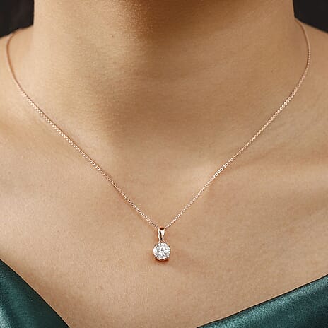 Royal Bali Collection - Moissanite Pendant with Chain (Size 20) in 18K Vermeil Rose Gold Plated Sterling Silver 1.00 Ct.