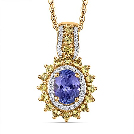 Tanzanite, Yellow Sapphire & White Zircon Pendant with Chain (Size 20) in 18K Vermeil Yellow Gold Plated Sterling Silver 2.56 Ct.