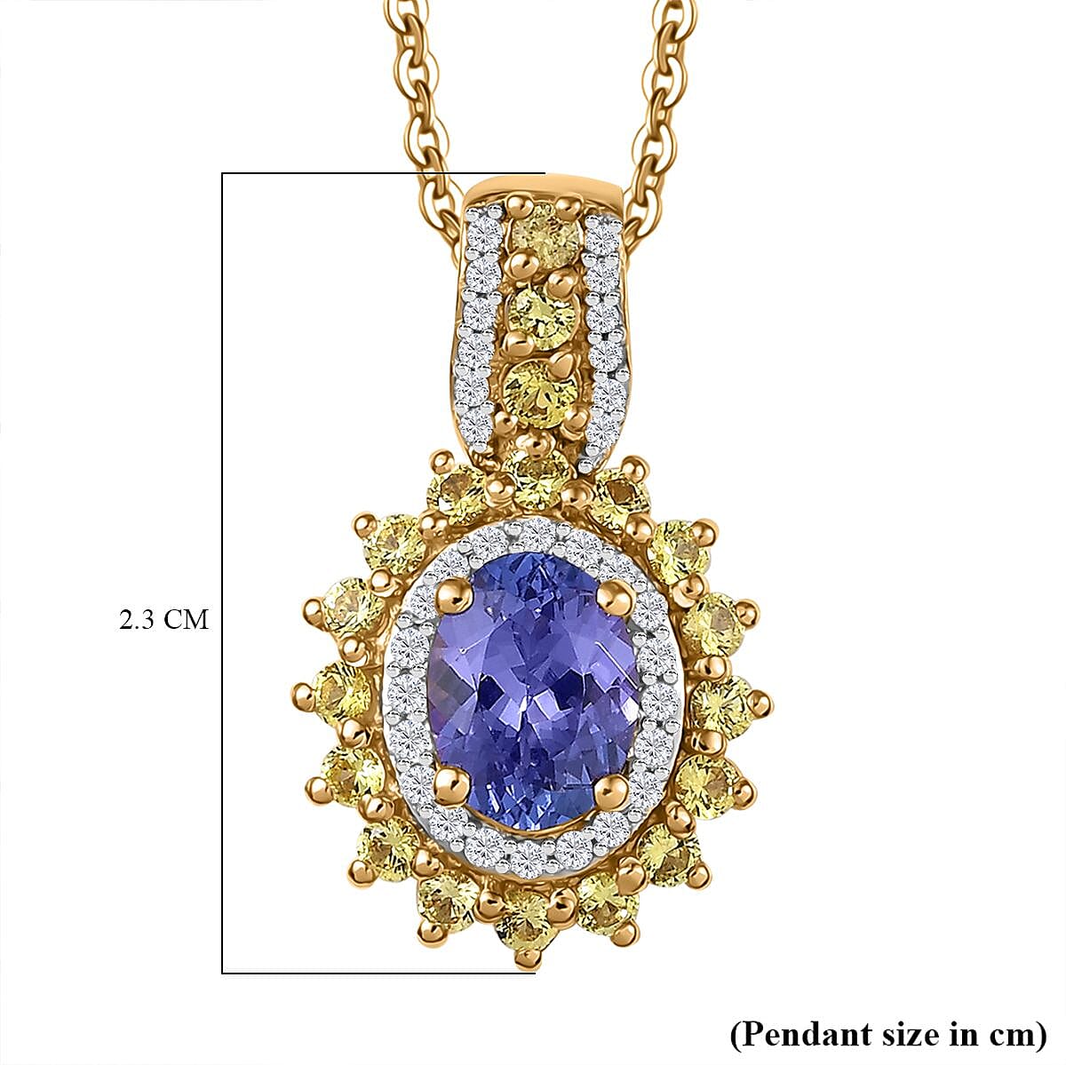 Tanzanite, Yellow Sapphire & White Zircon Pendant with Chain (Size 20) in 18K Vermeil Yellow Gold Plated Sterling Silver 2.56 Ct. Tanzanite, Yellow Sapphire & White Zircon Pendant with Chain (Size 20) in 18K Vermeil Yellow Gold Plated Sterling Silver 2.56 Ct.