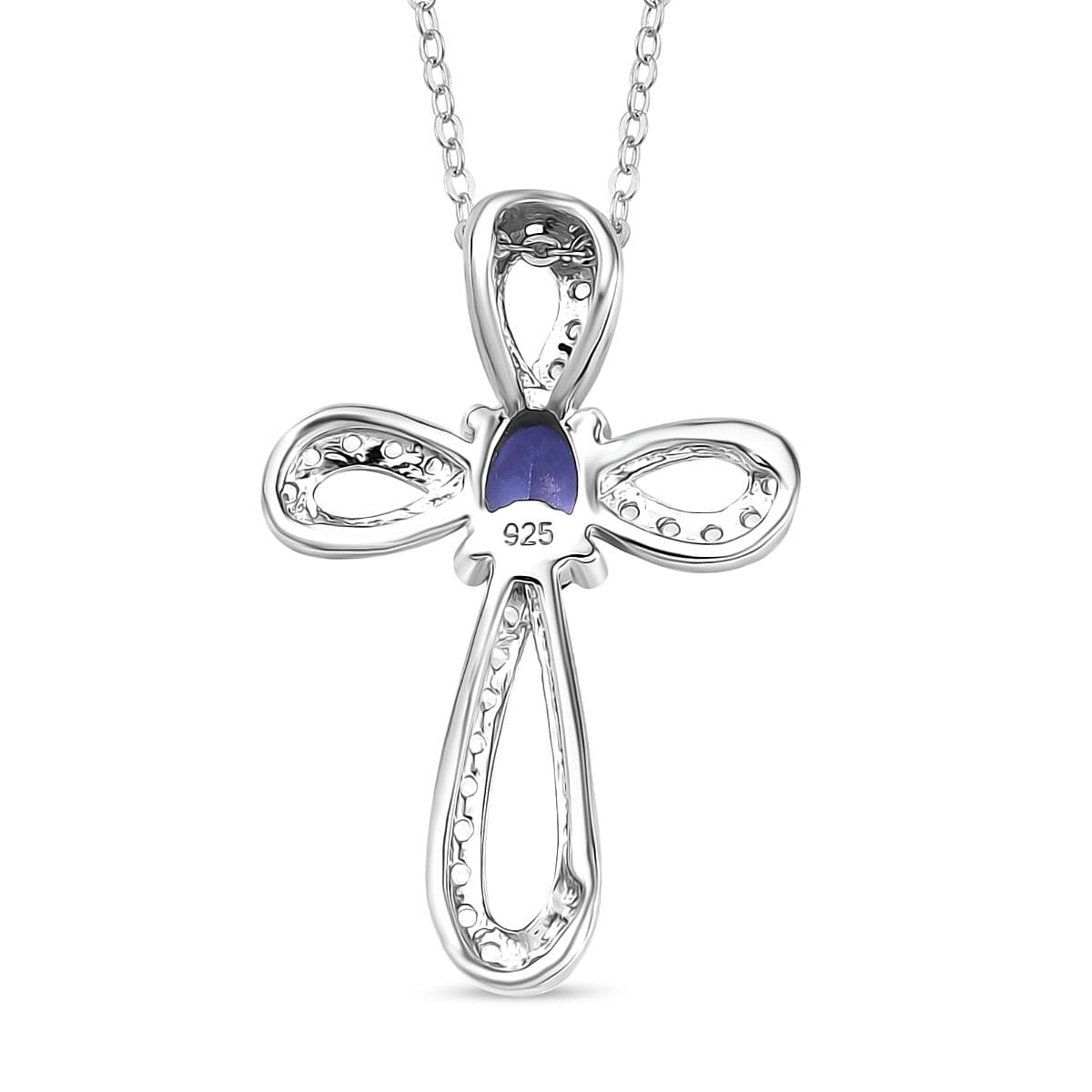 Tanzanite & White Zircon Pendant with Chain (Size 20) in Rhodium Overlay Sterling Silver 0.77 Ct.