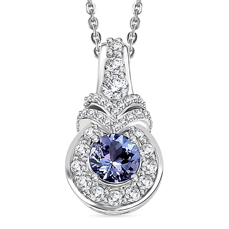 Tanzanite & White Zircon Pendant with Chain (Size 20) in Rhodium Overlay Sterling Silver 0.98 Ct. Tanzanite & White Zircon Pendant with Chain (Size 20) in Rhodium Overlay Sterling Silver 0.98 Ct.