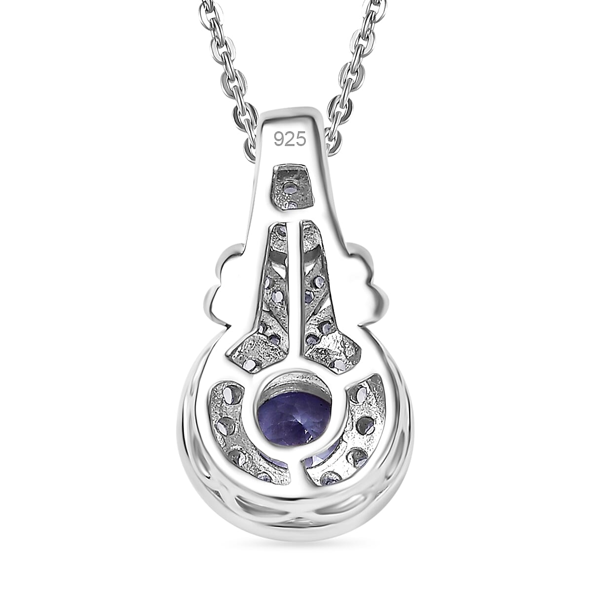 Tanzanite & White Zircon Pendant with Chain (Size 20) in Rhodium Overlay Sterling Silver 0.98 Ct.
