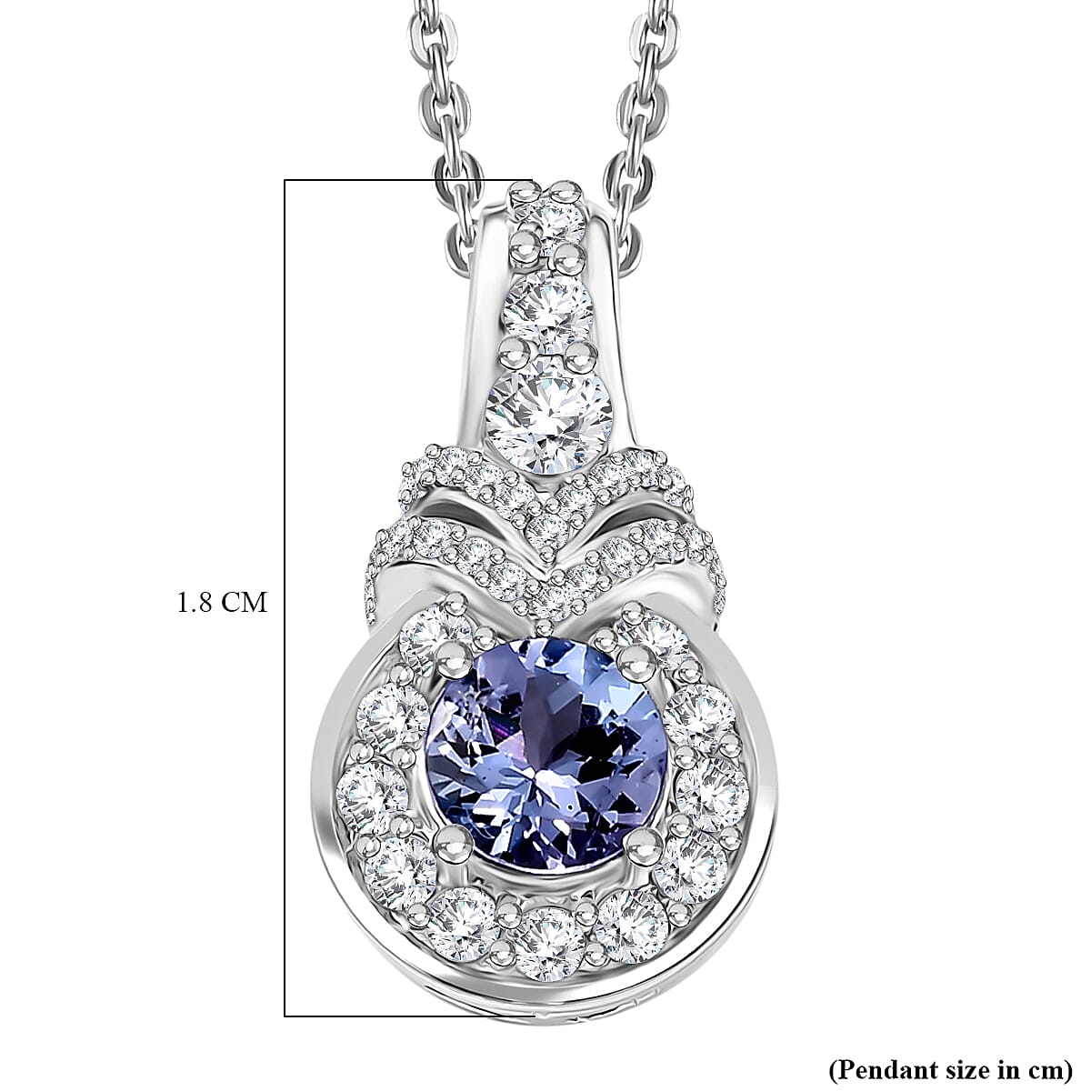 Tanzanite & White Zircon Pendant with Chain (Size 20) in Rhodium Overlay Sterling Silver 0.98 Ct.