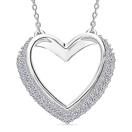 LUXURIANT Lab Grown Diamond (SI/G H) Heart Pendant with Chain (Size 18+2 Ext.) with Spring Ring Clasp in Rhodium Overlay Sterling Silver 0.33 Ct.