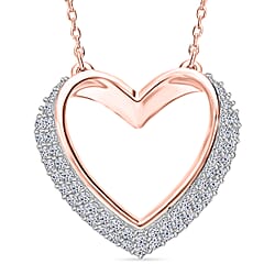 LUXURIANT Lab Grown Diamond (SI/G H) Heart Pendant with Chain (Size 18+2 Ext.) with Spring Ring Clasp in Vermeil Rose Gold Plated and Rhodium Overlay Sterling Silver 0.33 Ct.