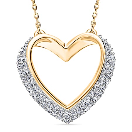LUXURIANT Lab Grown Diamond (SI/G H) Heart Pendant with Chain (Size 18+2 Ext.) with Spring Ring Clasp in Vermeil Yellow Gold Plated and Rhodium Overlay Sterling Silver 0.33 Ct.