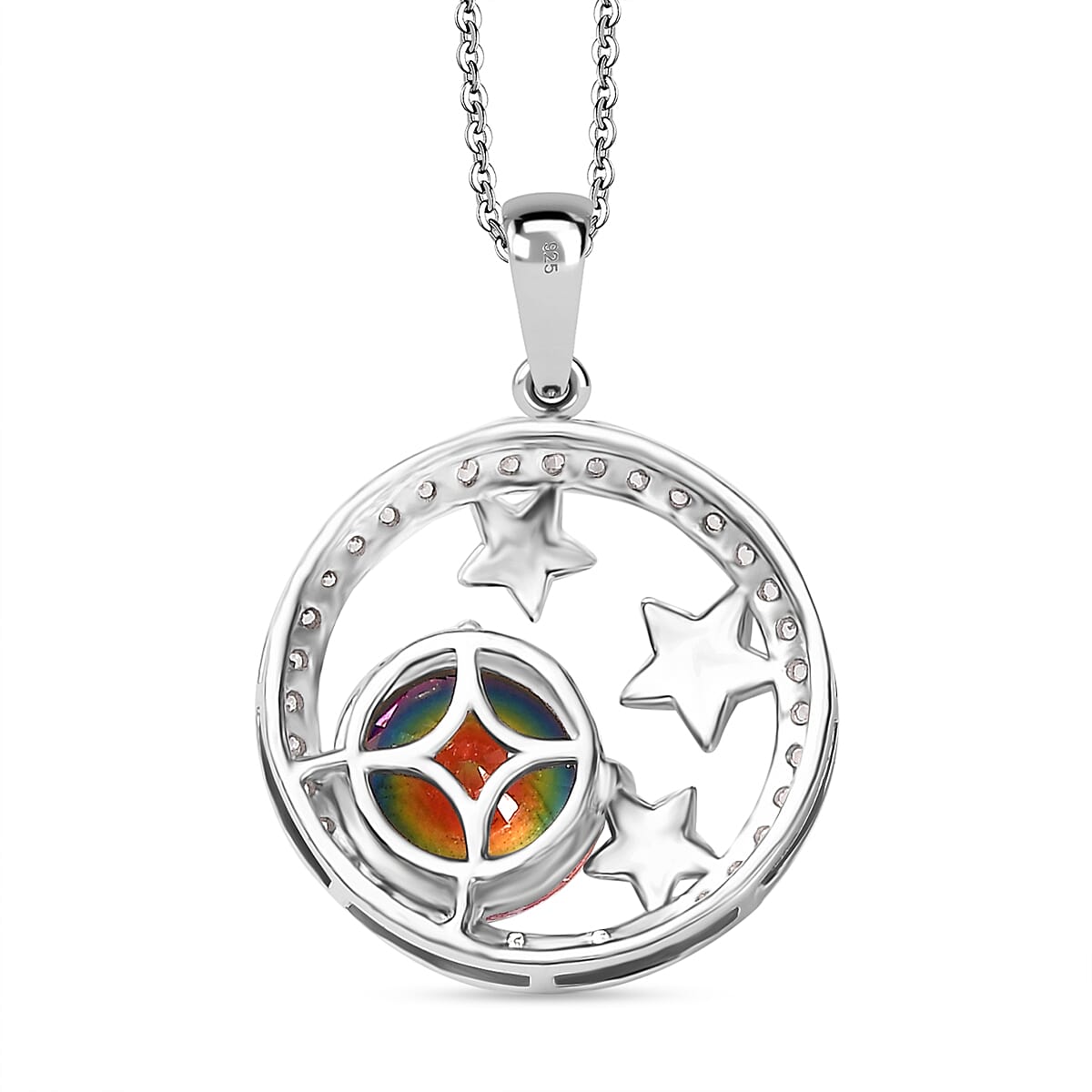 Nebula Quartz & White Zircon Sunburst Star Pendant with Chain (Size 20) in 18K Vermeil Yellow Gold Plated & Rhodium Overlay Sterling Silver 2.29 Ct.